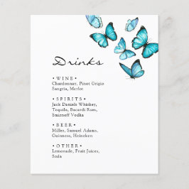 Elegante mariposas azules boda Menú de bebidas