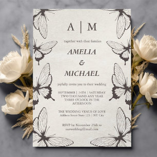 Elegante mariposas Monograma Invitación a la boda