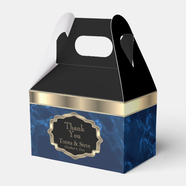 Elegante Mármol Azul Profundo y Caja Favorita de O (Reverso)