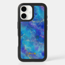 Elegante mármol azul, púrpura y dorado con monogra