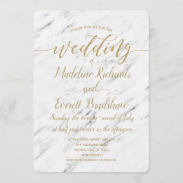 Elegante Mármol Blanco y Boda de Oro Invitación