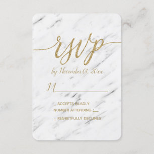 Elegante mármol blanco y hoja de oro boda RSVP