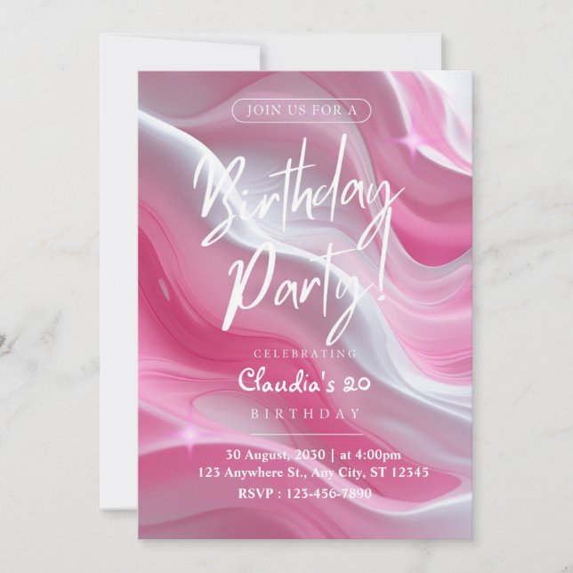 Elegante Mármol Rosa Invitación a la fiesta de cum (Anverso)