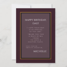 Elegante Maroon "Feliz cumpleaños, papá" Card