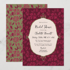 Elegante Maroon Floral Bridal Shower Invitación