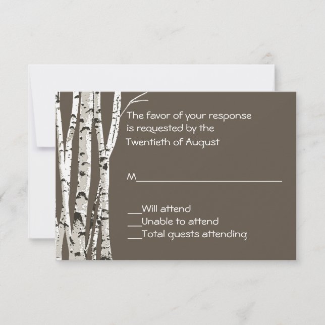 Elegante marrón con tarjeta RSVP de bodas de árbol (Anverso)