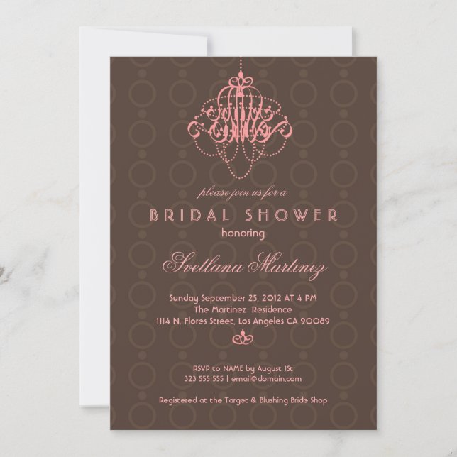Elegante Marrón Y Rosa Invitación A Ducha Bridal 3 (Anverso)