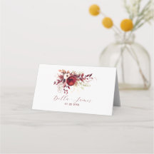 Elegante Marsala Red Floral Boda Tarjeta Place