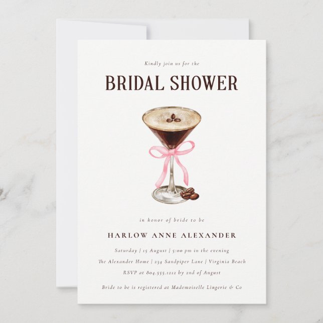 Elegante Martini Cocktail Bridal Shower Invitación (Anverso)