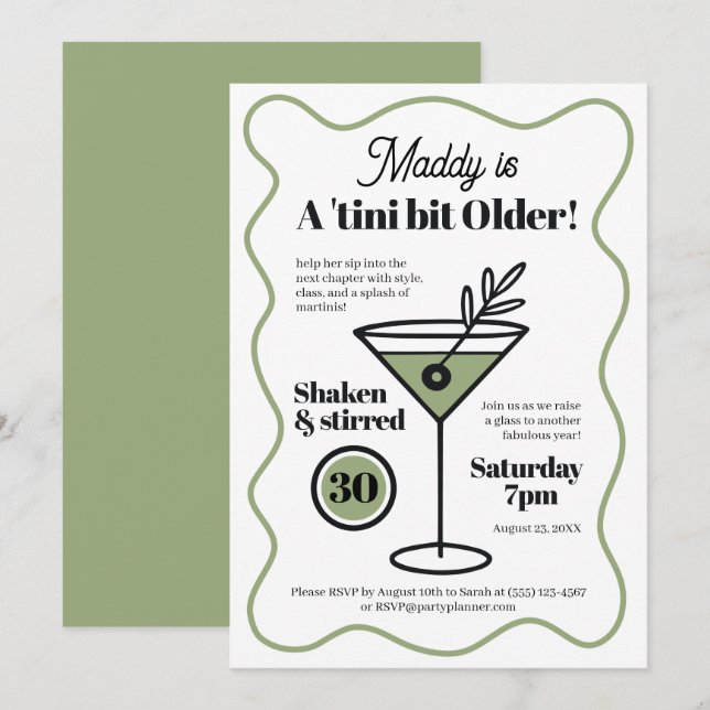 Elegante Martini Invitaciones Cualquier Cumpleaños (Anverso / Reverso)