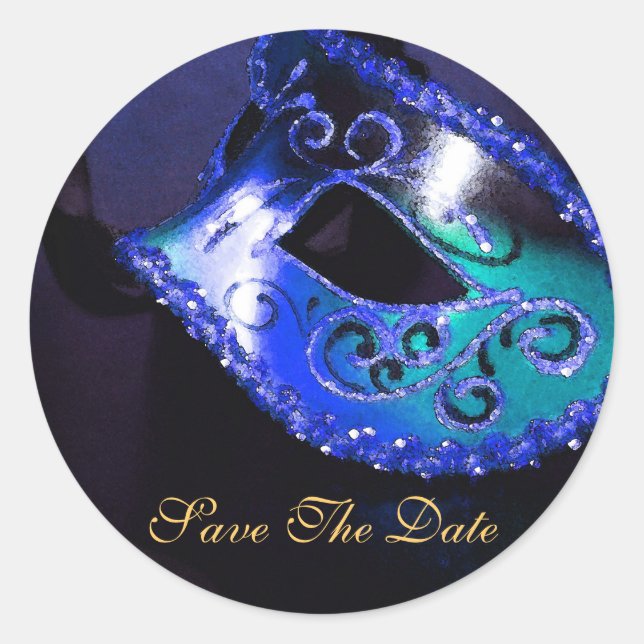 Elegante Masqurade Azul Máscara Guardar Pegatina D (Anverso)