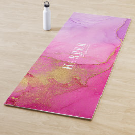 Elegante Mat de Yoga con nombre personalizado rosa