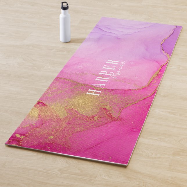 Elegante Mat de Yoga con nombre personalizado rosa (In situ)
