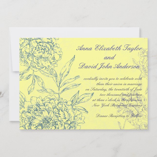 Elegante matrimonio botánico invitaciones azul ama (Anverso)