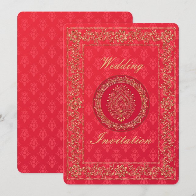 Elegante matrimonio Damask - Tarjeta de invitación (Anverso / Reverso)
