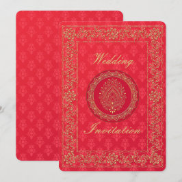 Elegante matrimonio Damask - Tarjeta de invitación