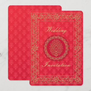 Elegante matrimonio Damask - Tarjeta de invitación
