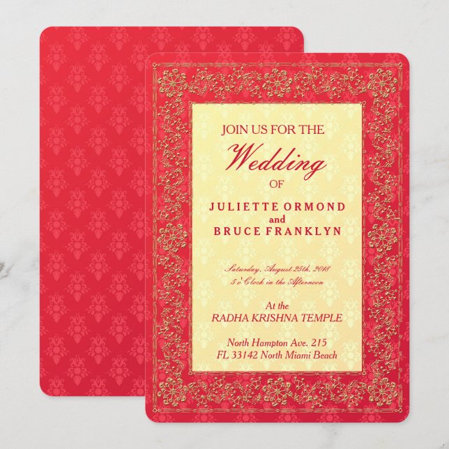 Elegante matrimonio Damask - Tarjeta de invitación (Anverso / Reverso)