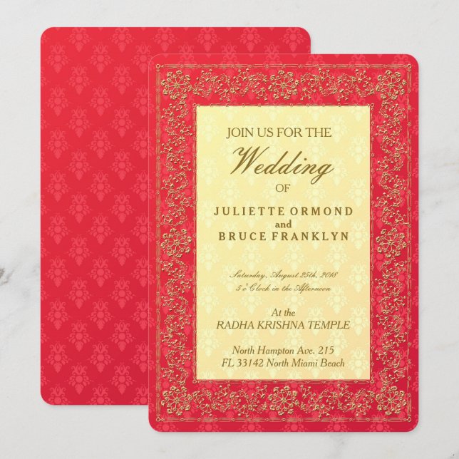 Elegante matrimonio Damask - Tarjeta de invitación (Anverso / Reverso)