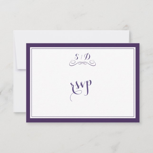Elegante matrimonio de borde morado y blanco RSVP (Anverso)