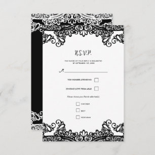 Elegante matrimonio de encaje blanco y negro RSVP