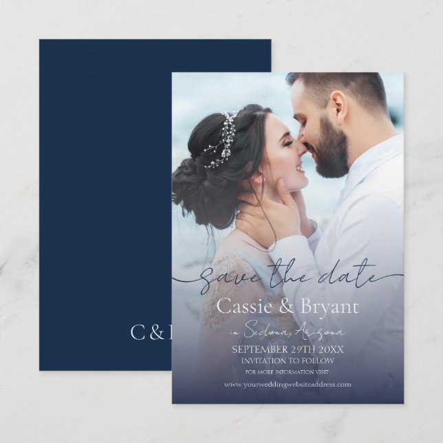 Elegante matrimonio de fotos de la marina azul par (Anverso / Reverso)