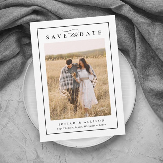 Elegante matrimonio de fotos en blanco y negro sal (Elegant black and white photo wedding save the date magnetic card.)