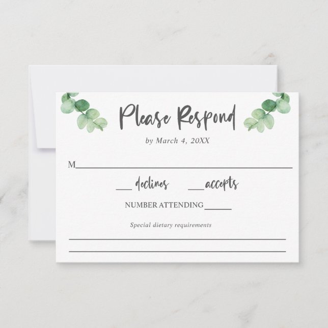 Elegante matrimonio Eucalyptus RSVP Requisitos de  (Anverso)