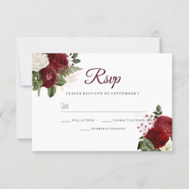 Elegante matrimonio floral rojo borgoña RSVP