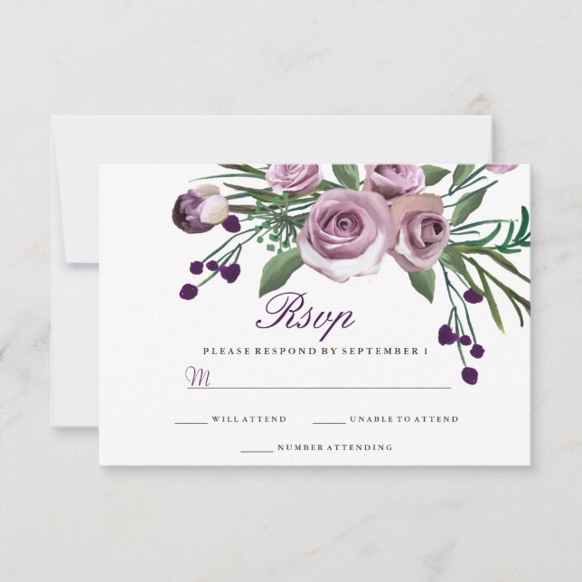Elegante matrimonio floral Rosa púrpura RSVP (Anverso)