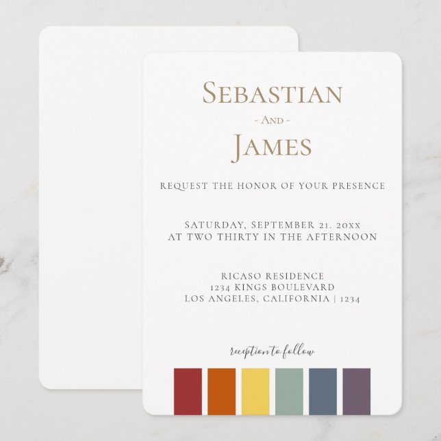 Elegante matrimonio gay arcoiris LGBTQ (Anverso / Reverso)