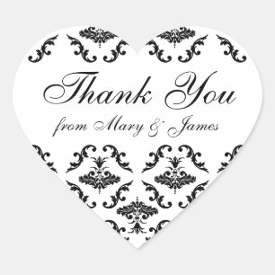 Elegante matrimonio "Gracias" Etiqueta Damasco Neg