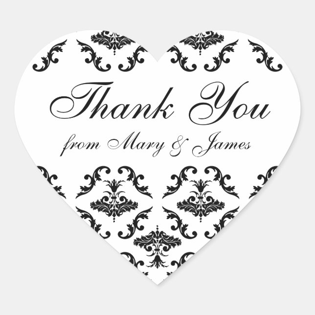 Elegante matrimonio "Gracias" Etiqueta Damasco Neg (Anverso)