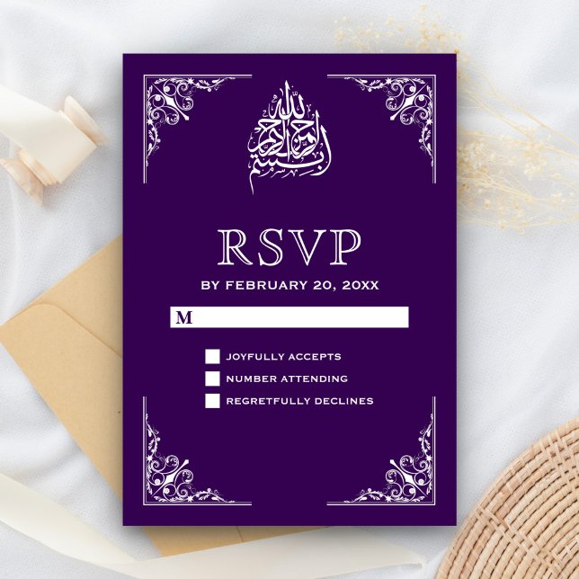 Elegante matrimonio islámico musulmán púrpura RSVP (Subido por el creador)