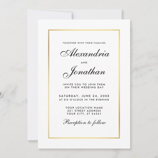 Elegante matrimonio moderno Invitación en blanco y (Anverso)