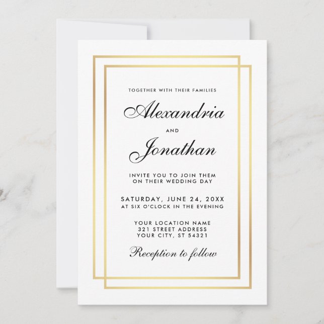 Elegante matrimonio moderno Invitación en blanco y (Anverso)