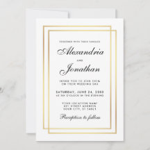 Elegante matrimonio moderno Invitación en blanco y
