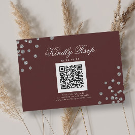 Elegante matrimonio QR RSVP Silver Confetti Borgoñ