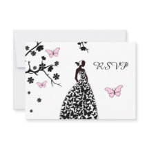 Elegante matrimonio RSVP mariposas de novias