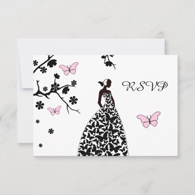 Elegante matrimonio RSVP mariposas de novias (Anverso)