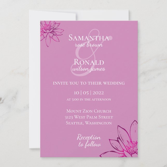 Elegante mauve floral e invitación a la boda de fu (Anverso)