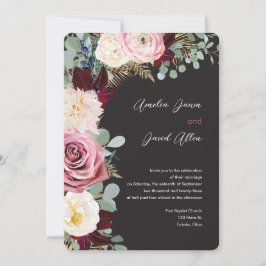 Elegante Mauve & Moody Black Wedding Invitación