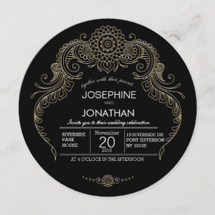Elegante Mehndi Design invitación a la boda-negro