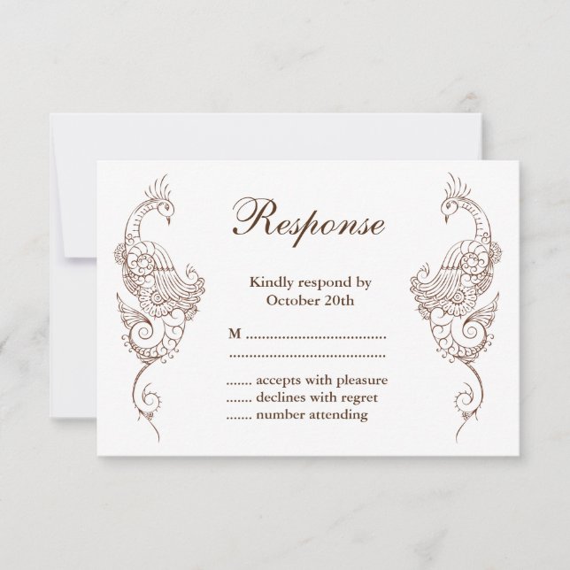 Elegante Mehndi Peacock Wedding RSVP (Anverso)