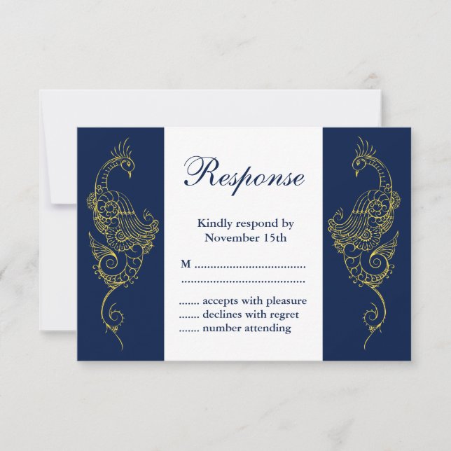 Elegante Mehndi Peacock Wedding RSVP - Marina y Bl (Anverso)