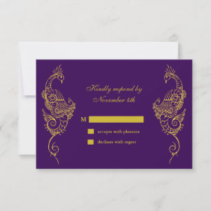 Elegante Mehndi Peacock Wedding RSVP - púrpura