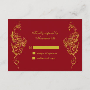 Elegante Mehndi Peacock Wedding RSVP - rojo