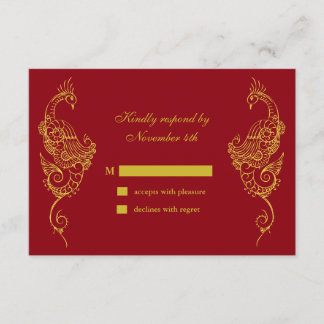 Elegante Mehndi Peacock Wedding RSVP - rojo