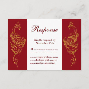 Elegante Mehndi Peacock Wedding RSVP - Rojo y Blan