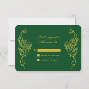 Elegante Mehndi Peacock Wedding RSVP - verde